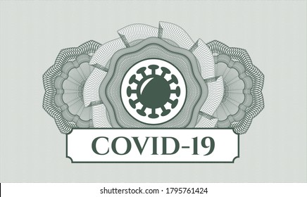 Green rosette. Linear Illustration. Vector. Detailed with coronavirus icon and COVID-19 text inside