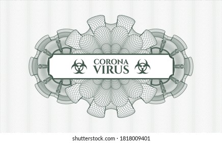 Grüne Rosette. Lineare Illustration. Vektorgrafik. Detaillierte Beschreibung mit Text Coronavirus im Inneren