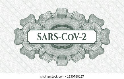 Green rosette. Linear Illustration. Vector. Detailed with text SARS-CoV-2 inside