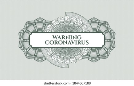 Green rosette. Linear Illustration. Vector. Detailed with text Warning Coronavirus inside
