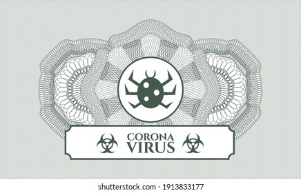 Green rosette. Linear Illustration. Vector. Detailed with bug icon and Coronavirus text inside