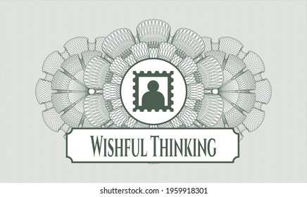Green rosette. Linear Illustration. Vector. Detailed with picture icon and Wishful Thinking text inside