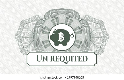 Green rosette. Linear Illustration. Vector. Detailed with bitcoin piggy bank icon and Un requited text inside