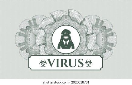 Green rosette. Linear Illustration. Vector. Detailed with woman wearing face mask icon and Virus text inside