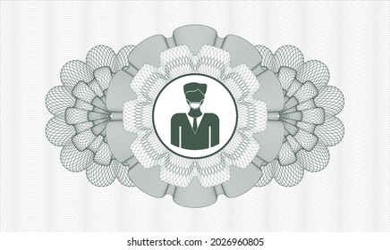 Grüne Rosette. Lineare Illustration. Vektorgrafik. Detaillierte Angaben mit einem Mann mit einer Gesichtsmaske-Ikone im Inneren