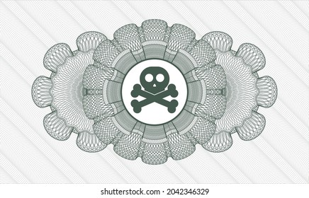 Green rosette. Linear Illustration. Vector. Detailed with crossbones icon inside