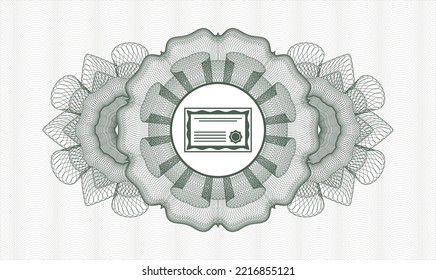 Green rosette. Linear Illustration. Vector. Detailed with certificate icon inside