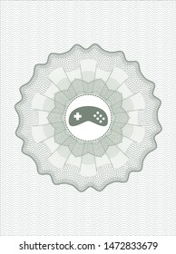 Green rosette. Linear Illustration with video game icon inside