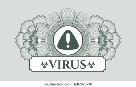 Green rosette. Linear Illustration. with warning icon and Virus text inside
