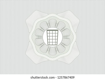 Green rosette. Linear Illustration with wastepaper basket icon inside