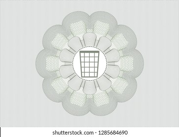 Green rosette. Linear Illustration with wastepaper basket icon inside