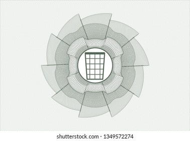 Green rosette. Linear Illustration with wastepaper basket icon inside