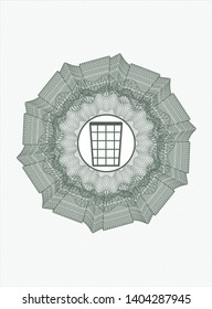 Green rosette. Linear Illustration with wastepaper basket icon inside