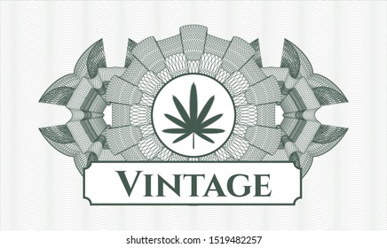 Green rosette. Linear Illustration. with weed leaf icon and Vintage text inside