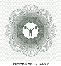 Green rosette. Linear Illustration with weightlifting icon inside