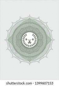 Green rosette. Linear Illustration with weightlifting inside of crown icon inside