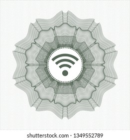 Green rosette. Linear Illustration with wifi signal icon inside