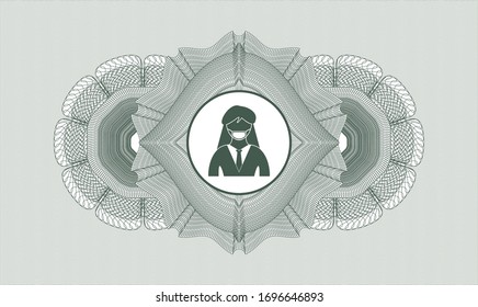 Green rosette. Linear Illustration. with woman wearing face mask icon inside