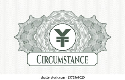 Green rosette. Linear Illustration. with yuan icon and Circumstance text inside