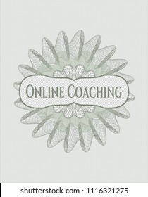Green rosette (money style emblem) with text Online Coaching inside