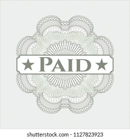 Green rosette (money style emblem) with text Paid inside