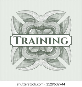 Green rosette (money style emblem) with text Training inside
