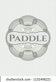 Green rosette or money style emblem with text Paddle inside