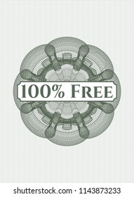 Green rosette (money style emblem) with text 100% Free inside