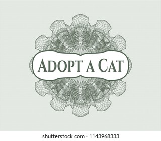 Green rosette or money style emblem with text Adopt a Cat inside