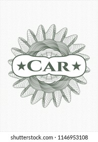 Green rosette (money style emblem) with text Car inside