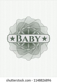 Green rosette (money style emblem) with text Baby inside