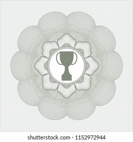 Green rosette (money style emblem) with trophy icon inside