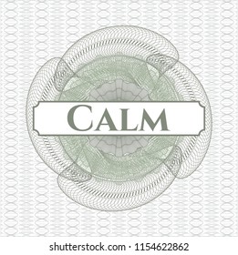 Green rosette or money style emblem with text Calm inside