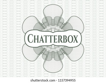 Green rosette or money style emblem with text Chatterbox inside