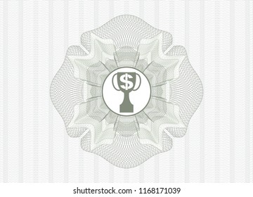 Green rosette (money style emblem) with trophy with money symbol inside icon inside