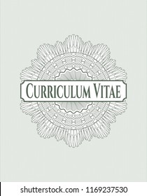 Green rosette or money style emblem with text Curriculum Vitae inside