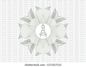 Green rosette (money style emblem) with drawing compass icon inside