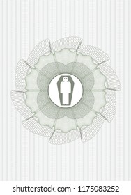 Green rosette (money style emblem) with dead man in his coffin icon inside