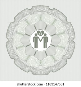 Green rosette (money style emblem) with gay men love icon inside