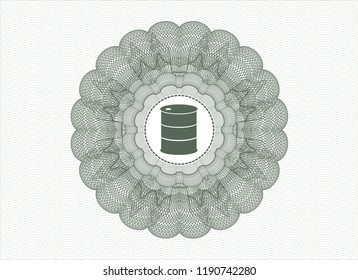 Green rosette (money style emblem) with barrel icon inside