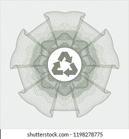 Green rosette (money style emblem) with recycle icon inside