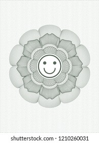 Green rosette or money style emblem with happy face icon inside