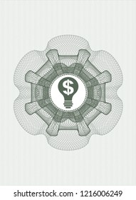 Green rosette or money style emblem with business idea icon inside