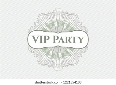 Green rosette (money style emblem) with text VIP Party inside