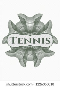 Green rosette or money style emblem with text Tennis inside