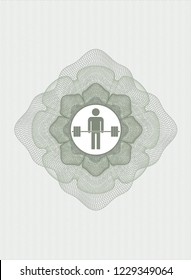 Green rosette (money style emblem) with deadlift icon inside