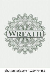 Green rosette or money style emblem with text Wreath inside