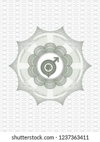 Green rosette or money style emblem with gender dysphoria icon inside