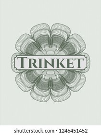 Green rosette or money style emblem with text Trinket inside