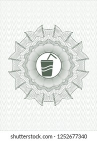 Green rosette or money style emblem with soda icon inside